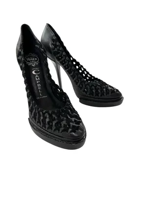 NWT Jeffrey Campbell Black Leather Woven Cutout Platform Stiletto Pumps Size 7 thumbnail 8
