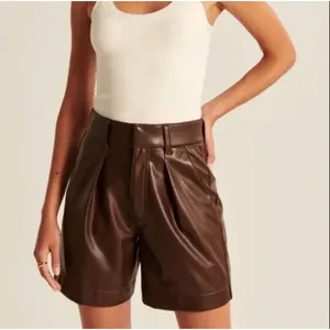 Abercrombie & Fitch Vegan Leather Pleated Short High Rise Structured Brown Large thumbnail 1
