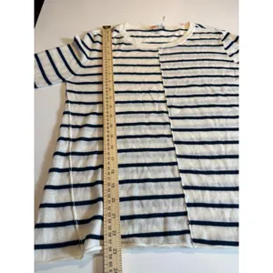 PAIGE Allie Merino Wool Blend Striped Sweater Ivory Navy Size L thumbnail 3