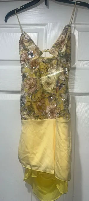 SHEIN Yellow Floral Sequin High-Low Slip Dress thumbnail 1