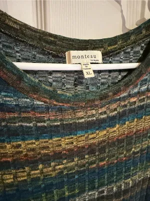Monteau Teal Multi-Striped Ribbed Midi Dress XL thumbnail 2