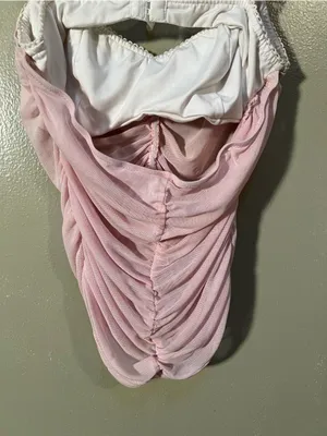Women's Ruched Corset Cami Tank Top Light Pink White Semi-Sheer Sweetheart Neck thumbnail 8