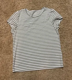 American Eagle Outfitters Striped Crewneck Tee in White and Olive thumbnail 1
