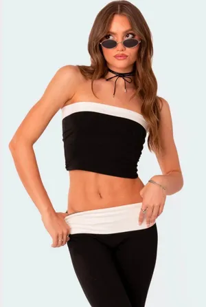 NEW! Edikted Black Contrast Fold Over Tube Top Size Medium thumbnail 1