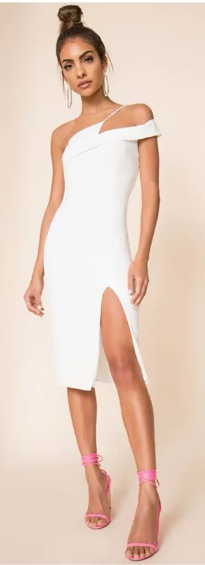 Revolve Superdown Jillian White Asymmetric Cutout Midi Dress XS Minimalist Chic thumbnail 1