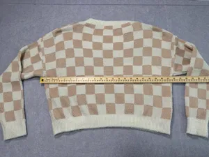 Debut Checkered Sweater Size S Beige Brown Long Sleeve Crewneck thumbnail 2