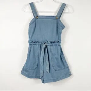 American Eagle Blue Chambray Shorts Overall Romper thumbnail 5
