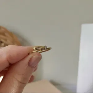 Thin Gold Diamond Abstract Ring “Lyra” 8 Minimal Eclectic Unique Whimsigoth thumbnail 7