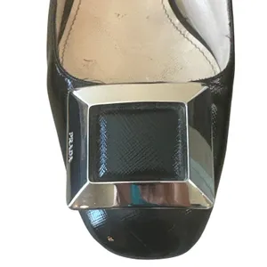 Prada Saffiano Vernice Square Toe Buckle Block Heel Pumps Black EU 38 US 8 thumbnail 11