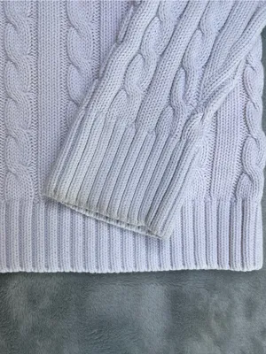 L.L.Bean Classic Cable Knit Turtleneck Sweater Ivory preppy nautical coastal XL thumbnail 7