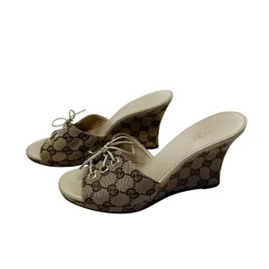 Vintage Gucci GG Monogram Canvas Wedge Slide Sandal US 8 thumbnail 4