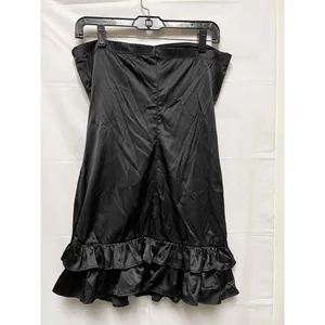 Misope Womens Black Satin Strapless Ruffle Hem Mini Dress Size L Women thumbnail 6