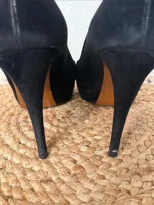 Gucci Black Suede‎ Peep Toe Platform Stiletto Pumps Heels Size 37 thumbnail 8
