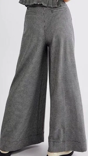 Free People Josie Houndstooth Wide Leg Pants Trousers Black White High Rise Boho thumbnail 2