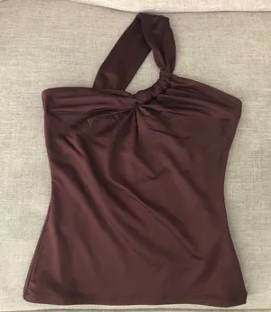 New NWOT Abercrombie & Fitch Stretchy Asymmetrical Tank Top Brown Small thumbnail 1