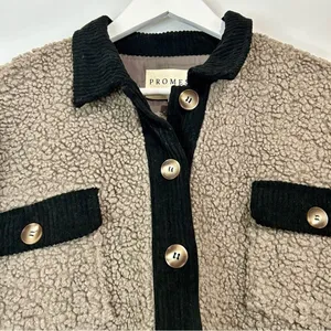 PROMESA Women's Contrast Button Down Sherpa Jacket Grey Black Size Medium FLAW thumbnail 2