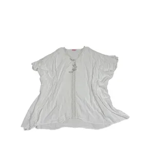 Lilly Pulitzer White Rayon Kaftan Beach Cover Up Gold Lace Tassel One‎ Size thumbnail 2