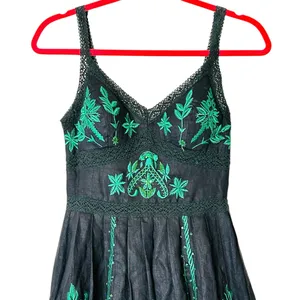 Vintage Sue Wong Linen Midi Dress Beaded Embroidery Summer Party Vacation thumbnail 3