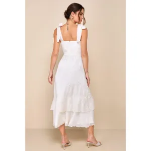 NWT Lulus Elegant Direction Ivory Embroidered Ruffled Tie-Strap Midi Dress Sz XL thumbnail 3