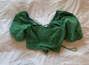 Green ZARA Puffy Sleeve Blouse thumbnail 1