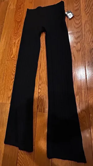 Primark NWT black High Waist Flared Front Slit Stretchy Black leggings thumbnail 8
