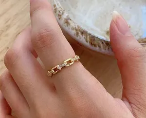 Sterling Silver SIZE 9 Gold Plated 925  Simple Cadena Hueca Stackable Ring thumbnail 4