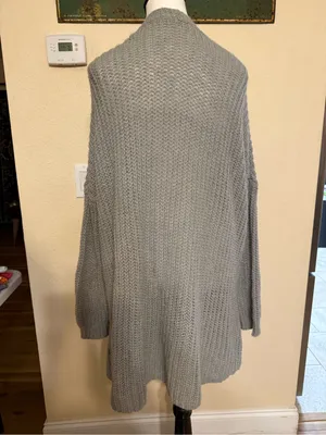 FREE PEOPLE Sz Small WEEKEND ESCAPE OPEN FRONT CARDIGAN SWEATER HEATHER GREY thumbnail 4