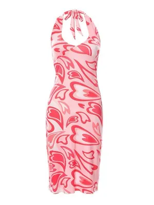 SheIn Love Sign Pink Retro Heart Halter Midi Dress NWOT size Medium thumbnail 3