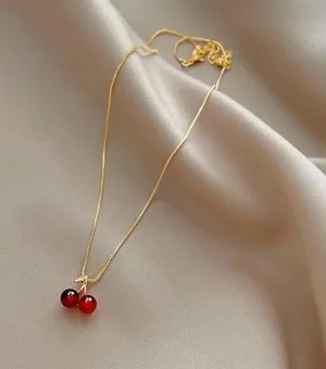 Gold Dainty Cherry Necklace thumbnail 3