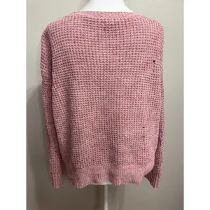 American Eagle Sweater Pink Chenille Waffle Knit Distressed Boho‎ Grunge Soft S thumbnail 4