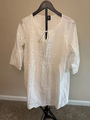 CAL STYLE White‎ Eyelet Embroidered Tiered Mini Dress thumbnail 1
