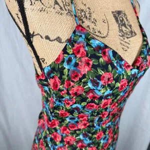 NastyGal Maxi Dress 2 Black Red Floral Open Cowl Back Side Slit‎ Dark Romance thumbnail 8