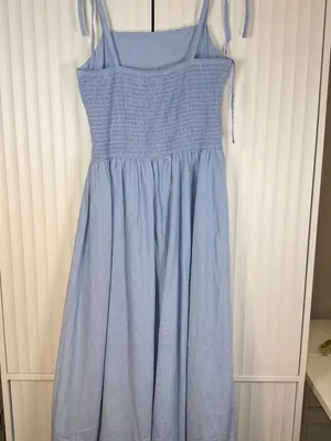 NWT TULIP 100% Cotton V Waist Light Blue Tie-Shoulder Maxi Dress SMALL thumbnail 4