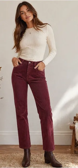 Quince Corduroy Pants Burgundy Straight Leg Organic Cotton 26 Inseam thumbnail 1