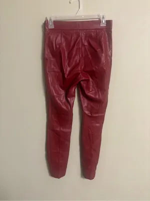 Zara Skinny Pants Size Small Red Faux Vegan Leather Party Wear Zip Ankle Concert thumbnail 2