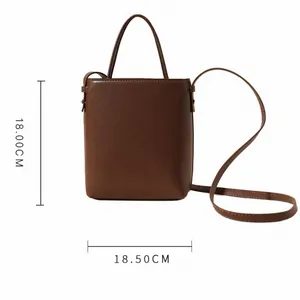 Cream Ivory Leather Minimalistic Two-way Bucket Small Crossbody Handbag thumbnail 2