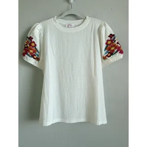 Jess Lea Top Women's Large‎ White Sand Embroidered Puff Sleeve Peasant Blouse thumbnail 4