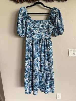 Abercrombie & Fitch Emerson Blue Floral Midi Dress blue floral size medium thumbnail 4