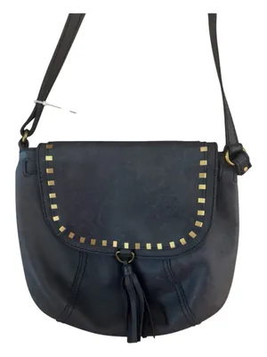 The Sak Serrano Leather Saddle Bag Navy Blue Gold Studs Tassel NWOT thumbnail 3