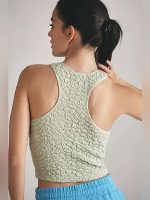 By Anthropologie Textured Racerback Tank Sage Green XL thumbnail 2