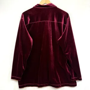 Vintage‎ Honors L Burgundy Velvet Button Down Shirt Y2K Soft Vamp Retro Lounge thumbnail 4