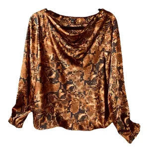 Ann Taylor Blouse Top XL ‎ Animal Print Cowl Neck Long Sleeve Lightweight New thumbnail 1