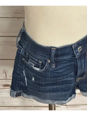 Abercrombie & Fitch medium wash distressed rolled cuff denim shorts Size 24 thumbnail 3