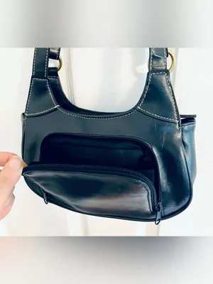 Navy Blue Shoulder Bag Purse Tote w/ Gold-Tone Accents: Faux Leather, Small thumbnail 4