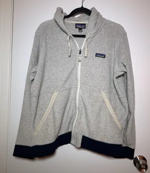 Patagonia Hoodie Womens Large Navy Beige Shearling Hoody Pile Fleece Full Zip thumbnail 1