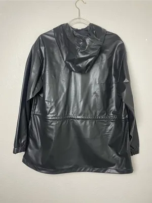 H&M Divided Oversized Black Faux Leather Hooded Anorak Utility Jacket Size L thumbnail 8