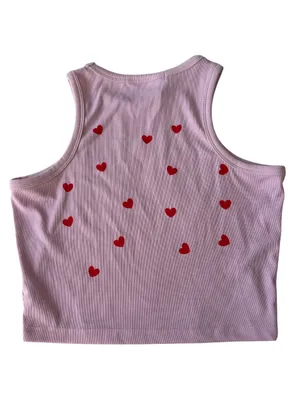 Altar'd State Pink Ribbed Crop Tank Top with an allover red heart pattern. thumbnail 5