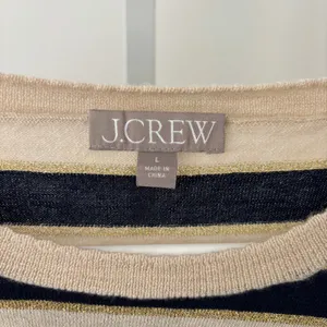 J. Crew EUC Women's Metallic Stripe Merino Wool Ruffle Sleeve Sweater Size L thumbnail 5