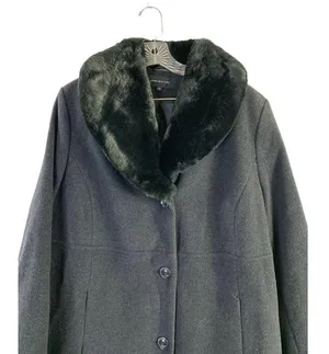 Jones New York Women's Long Wool Coat with Fux Fur Neck thumbnail 3