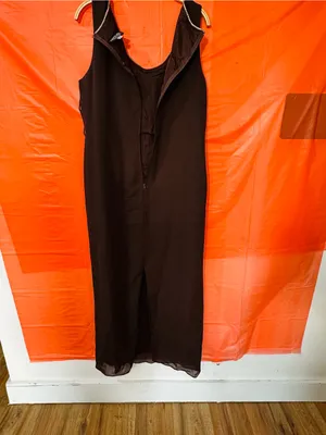 Onyx Nite Brown V-Neck Maxi Dress with Rhinestone Trim thumbnail 9